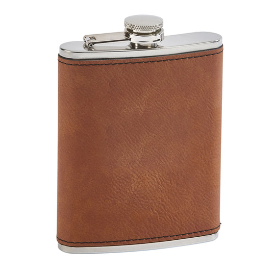 Leatherette Flask Caramel 8 Oz Cap