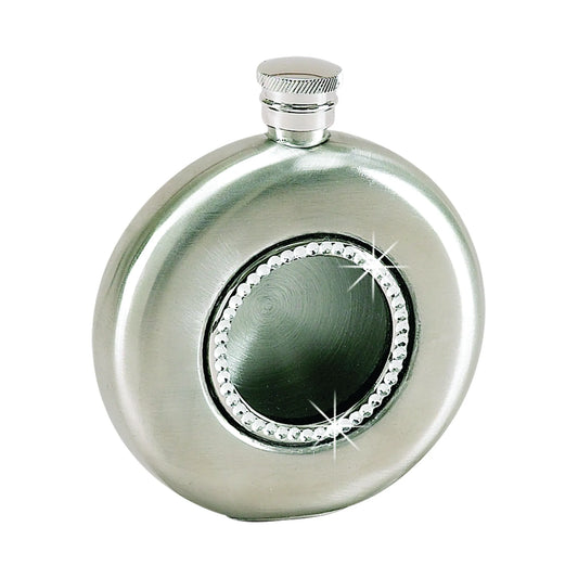 Round Flask with Crystals, Stainless Steel, 4.5 Oz Cap