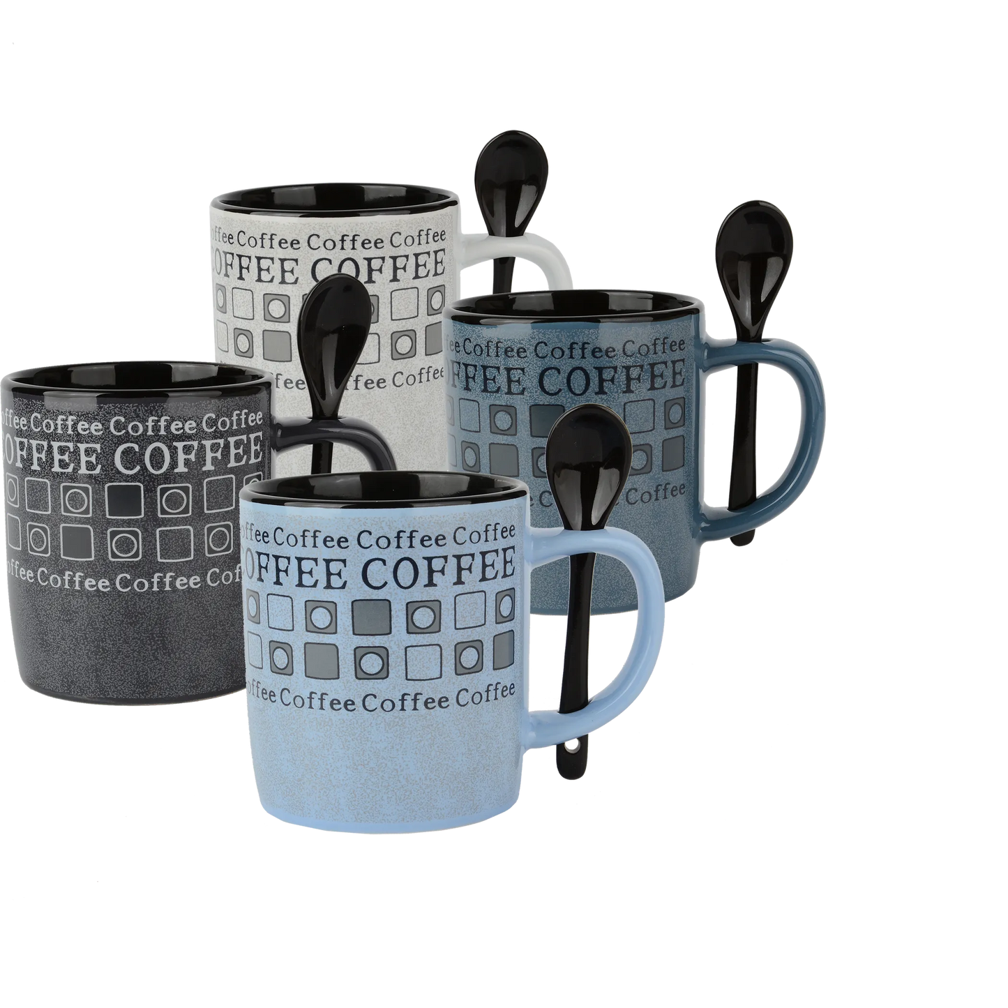 Coffee Mug and Spoon Set (8 Pieces - 4 Mugs + 4 Spoons)