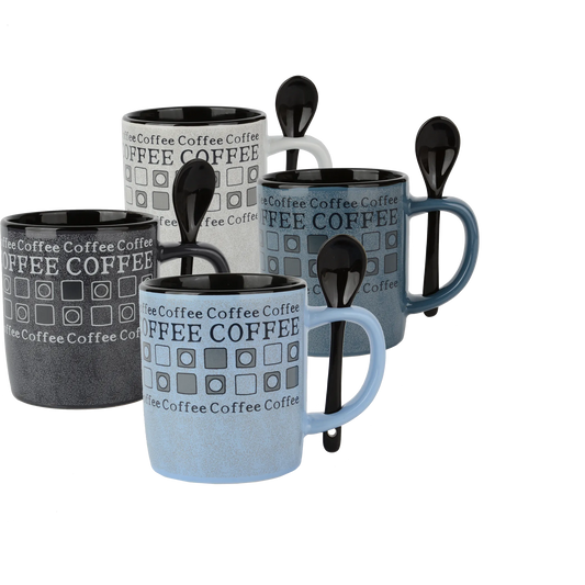 Coffee Mug and Spoon Set (8 Pieces - 4 Mugs + 4 Spoons)