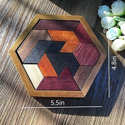 Hexagon Tangram Wooden Puzzle for Kids and Adults 11pcs