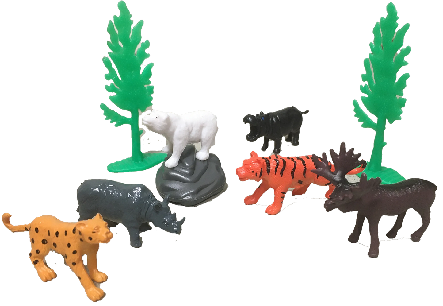 Zoo Animal Figurines in Clear Tube with Lion Head Topper