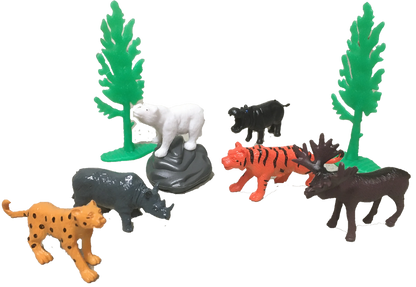 Zoo Animal Figurines in Clear Tube with Lion Head Topper