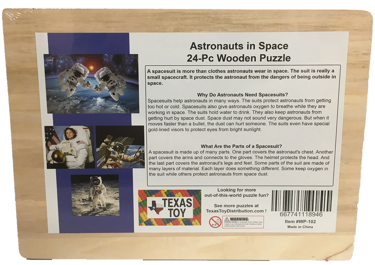 NASA Astronauts in Space Wood Jigsaw Puzzle - 24 Pcs