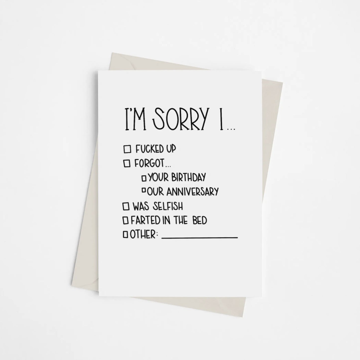 "I'm Sorry..." Checklist - Greeting Card