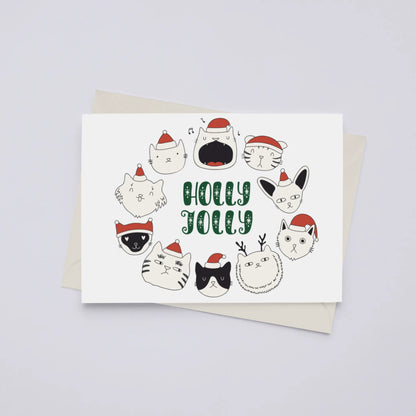 Holly Jolly Cat Wreath - Greeting Card