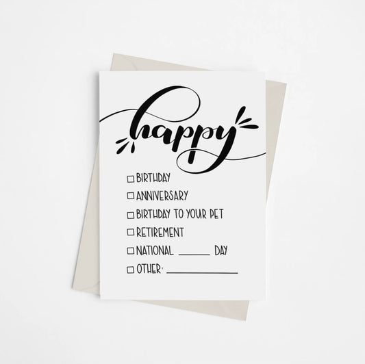 "Happy.." Checklist - Greeting Card