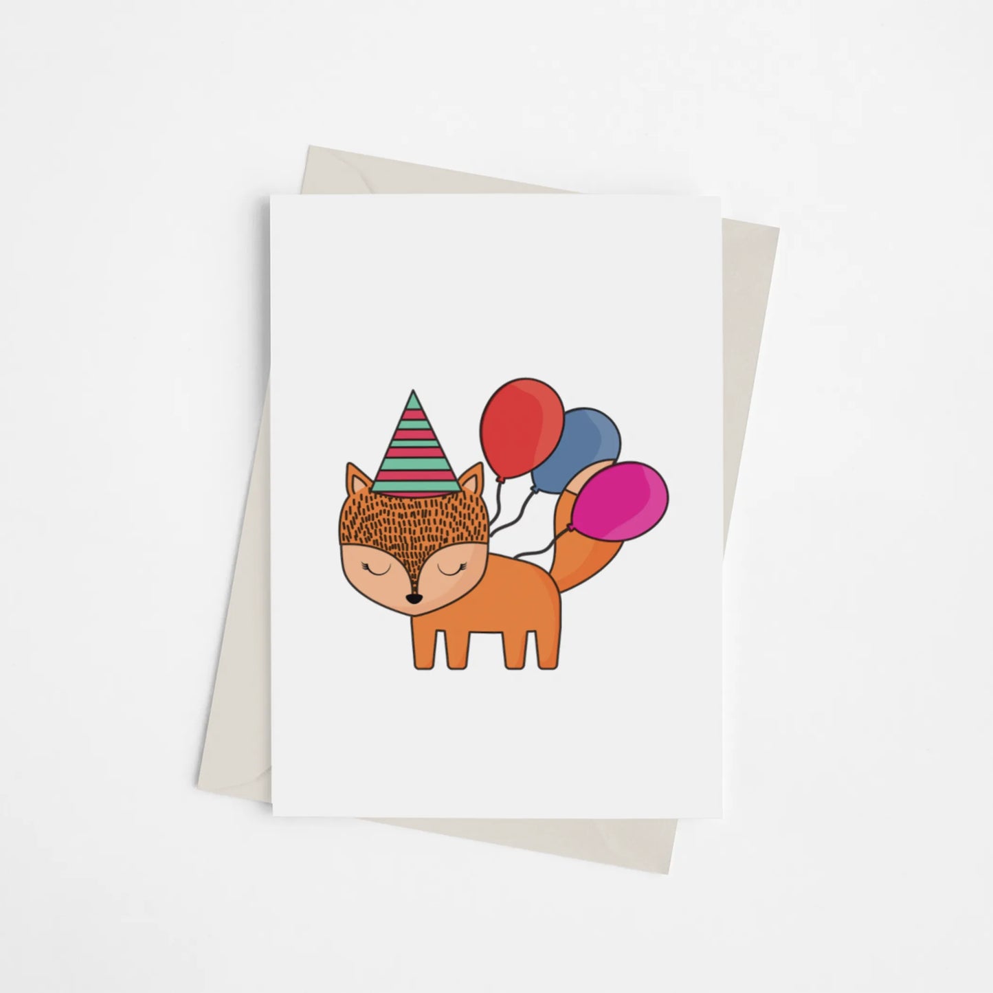 Birthday Fox with Balloons - Greeting Card