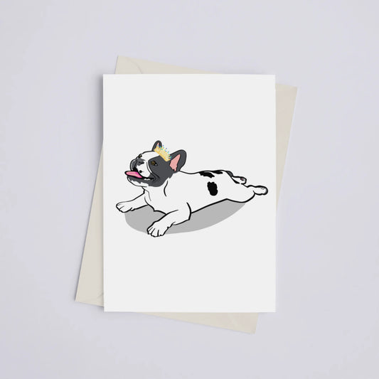 Frenchie with Crown - Greeting Card