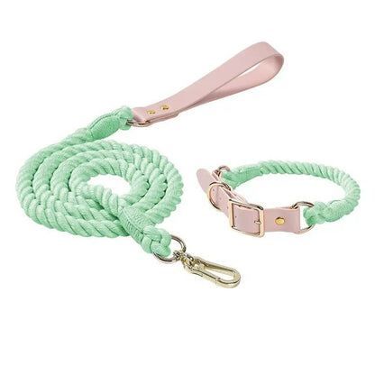 Luxe Royal Leather Rope Leash and Collar Set  - Size:   | Pack Of: 1