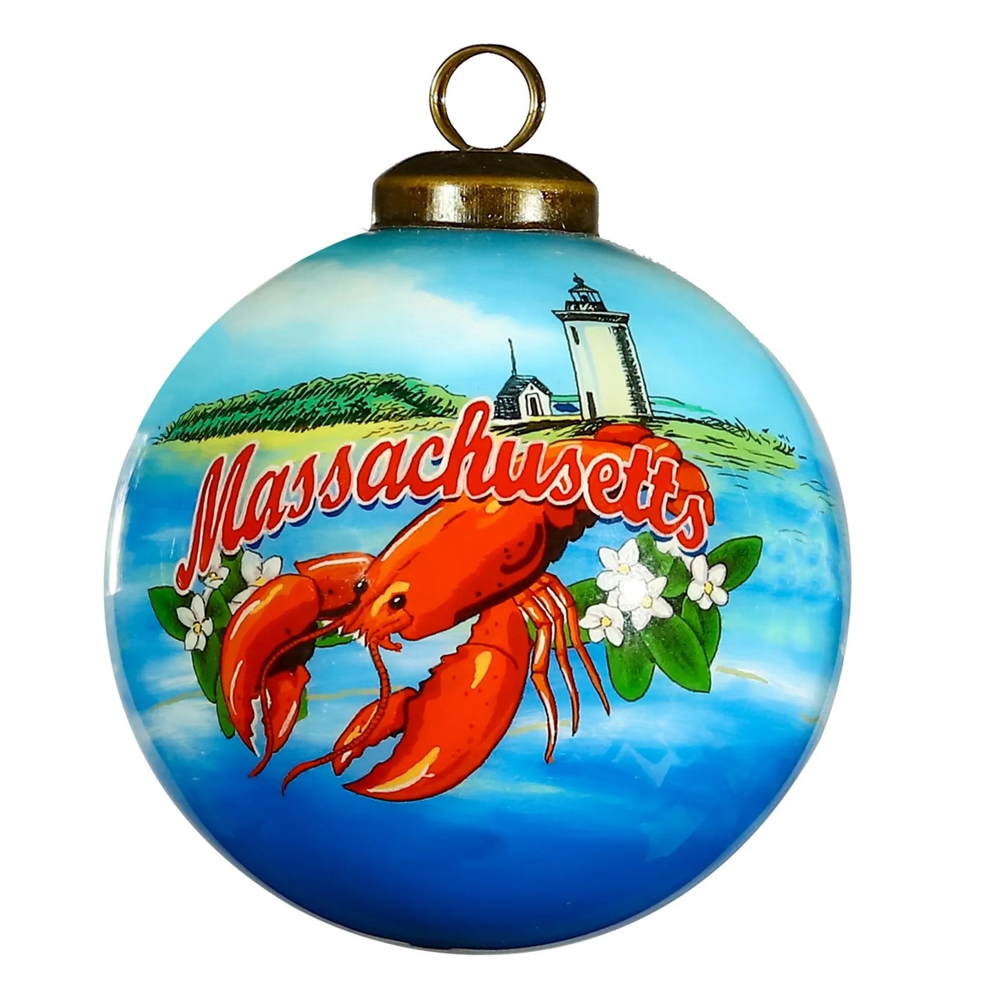 Massachusetts Hand Painted Glass Ornament