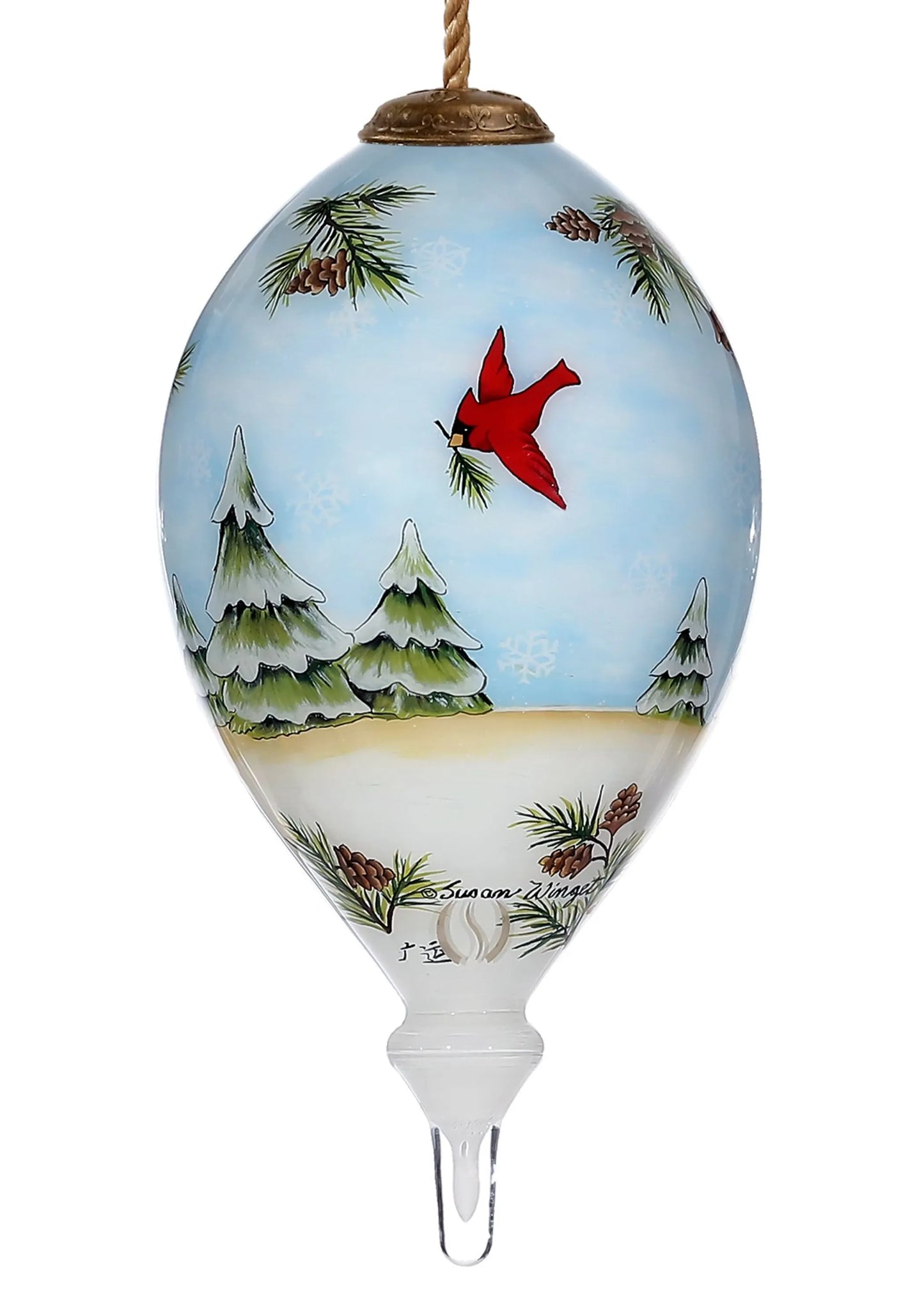 Season Snowman Hand Painted Glass Ornament