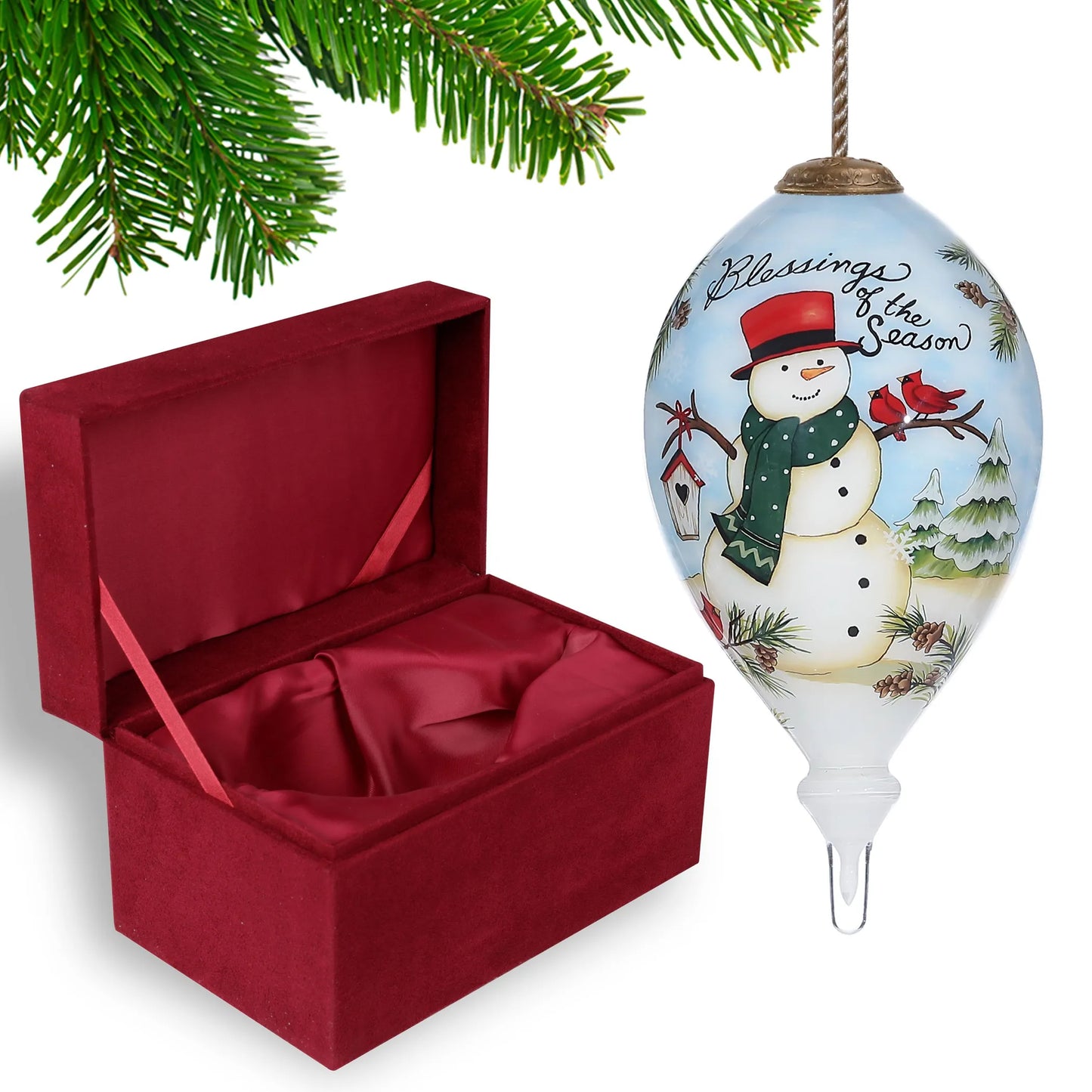 Season Snowman Hand Painted Glass Ornament