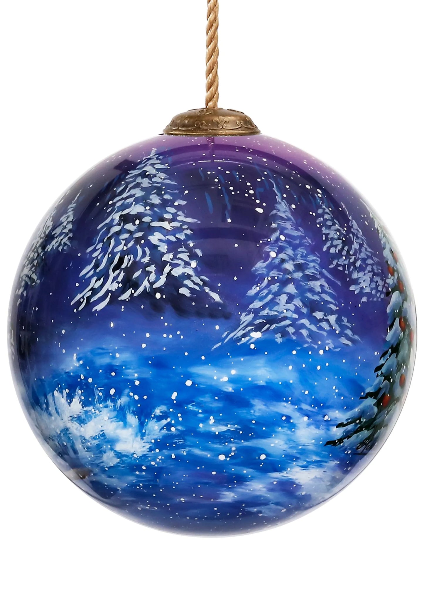 North Pole Station Hand Painted Glass Ornament