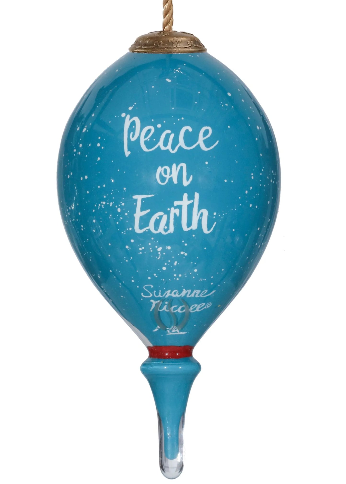 Peace on Earth Polar Bear and Penguin Hand Painted Glass Ornament