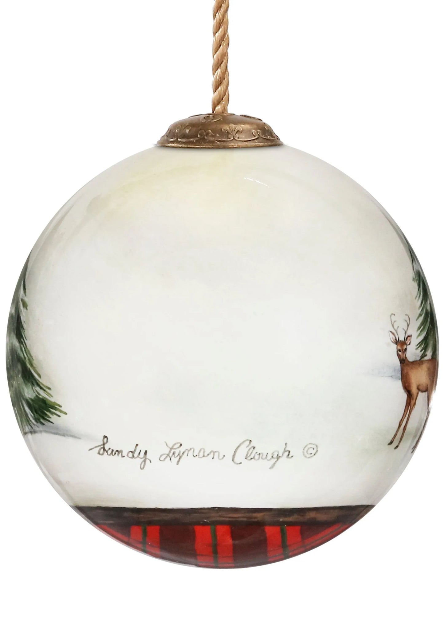 Christmas at the Cabin Hand Painted Glass Ornament