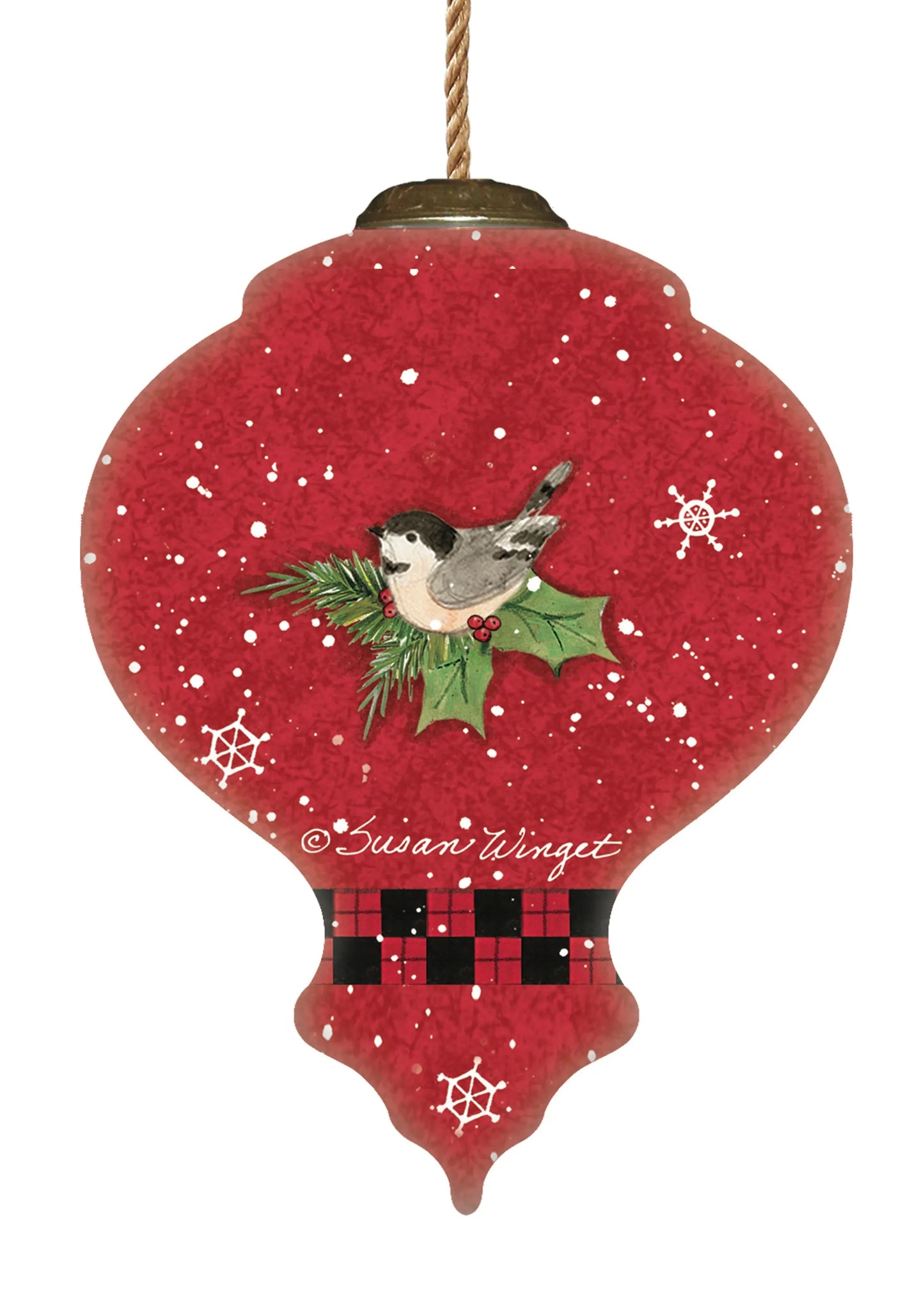 Woodland Plaid Pals Snowman Hand Painted Glass Ornament