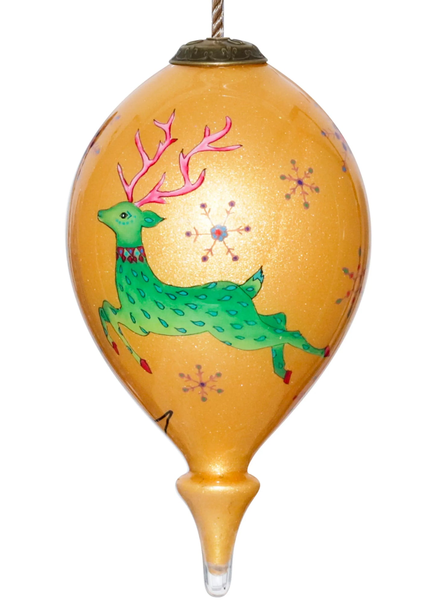 Reindeer & Snowflakes Hand Painted Glass Ornament