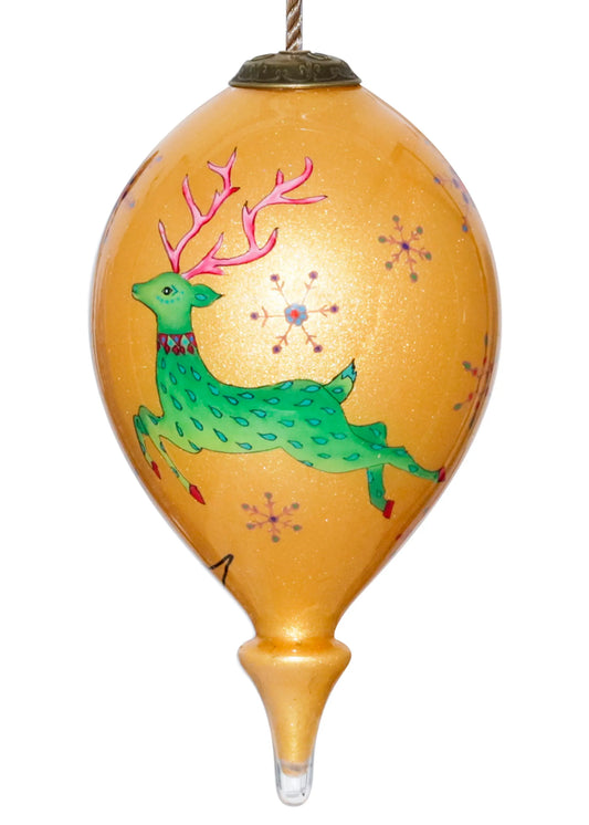 Reindeer & Snowflakes Hand Painted Glass Ornament