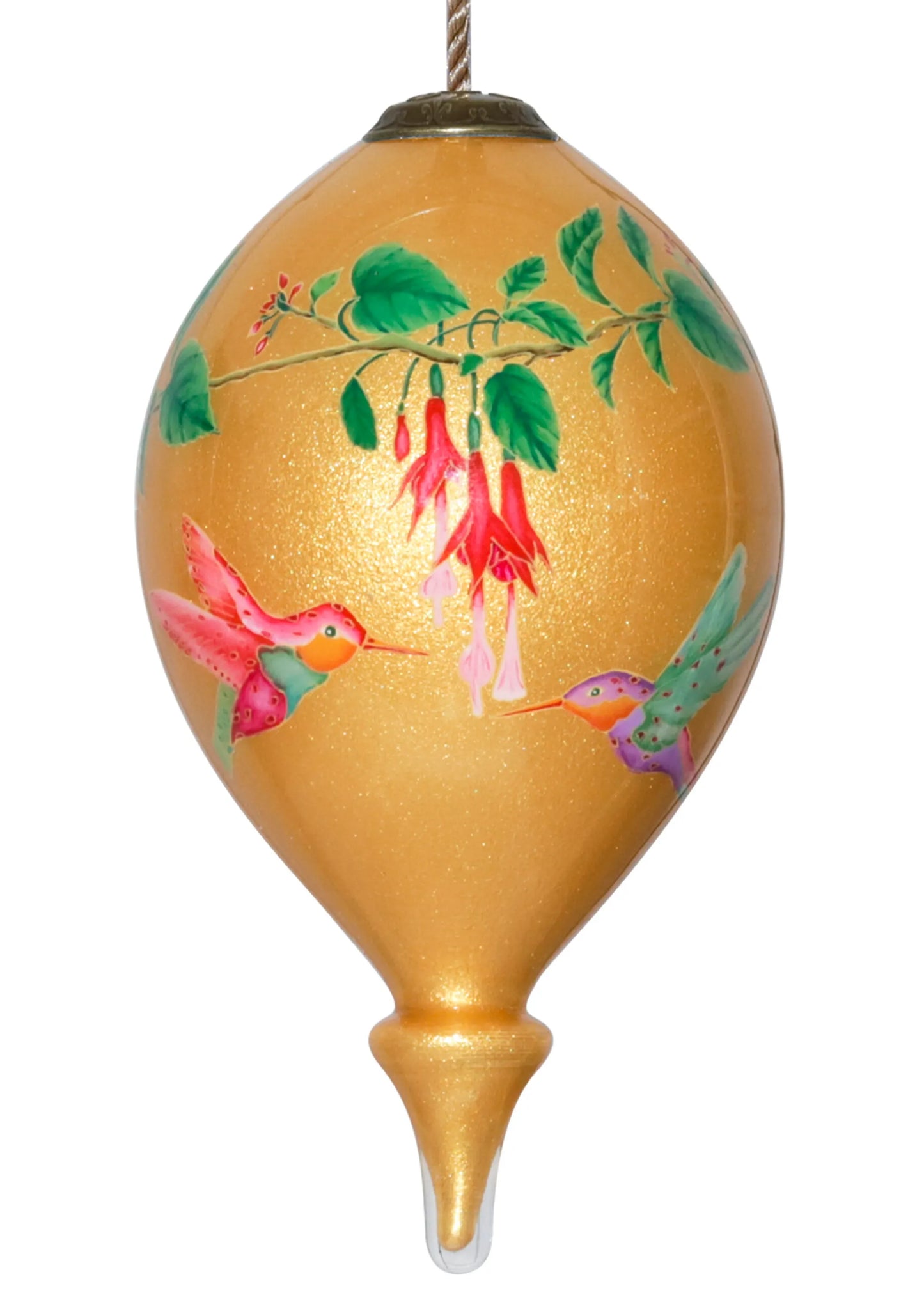 Hummingbirds & Flowers Hand Painted Glass Ornament