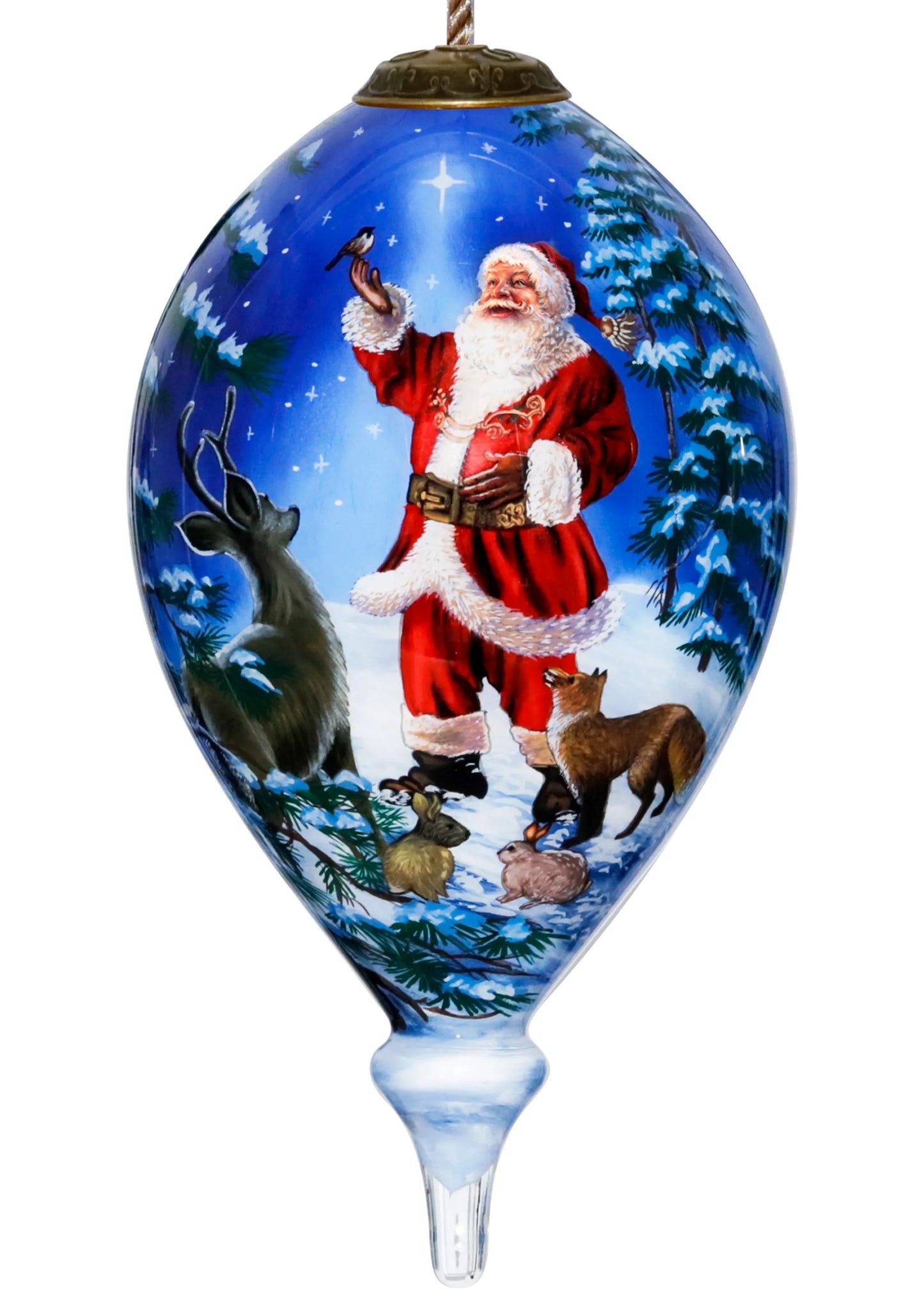 All Is Bright Santa Hand Painted Glass Ornament