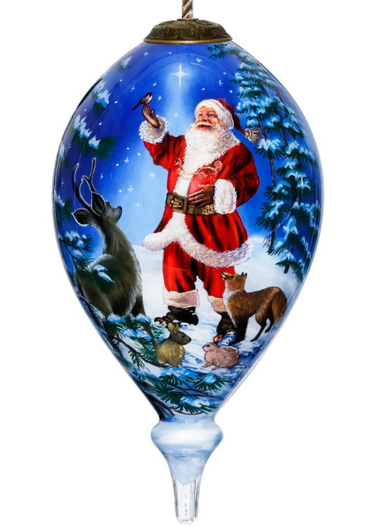 All Is Bright Santa Hand Painted Glass Ornament