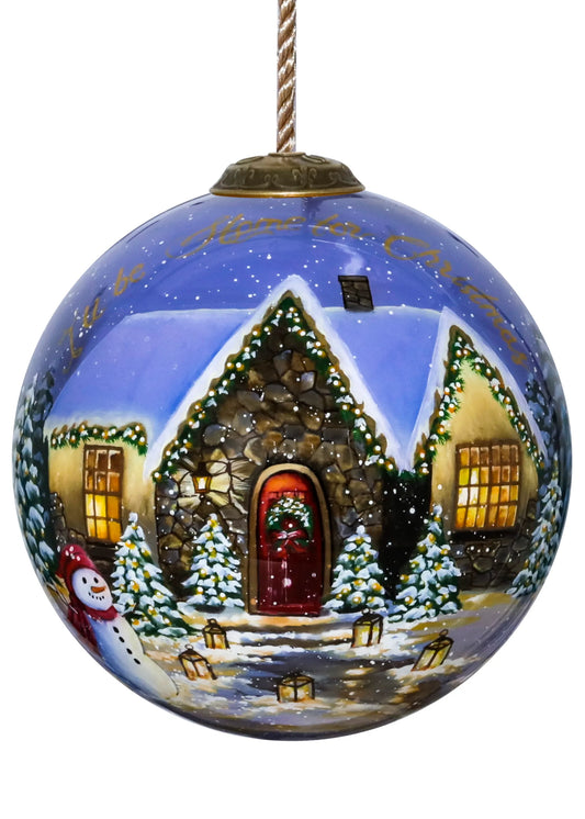 I'll Be Home For Christmas Hand Painted Glass Ornament