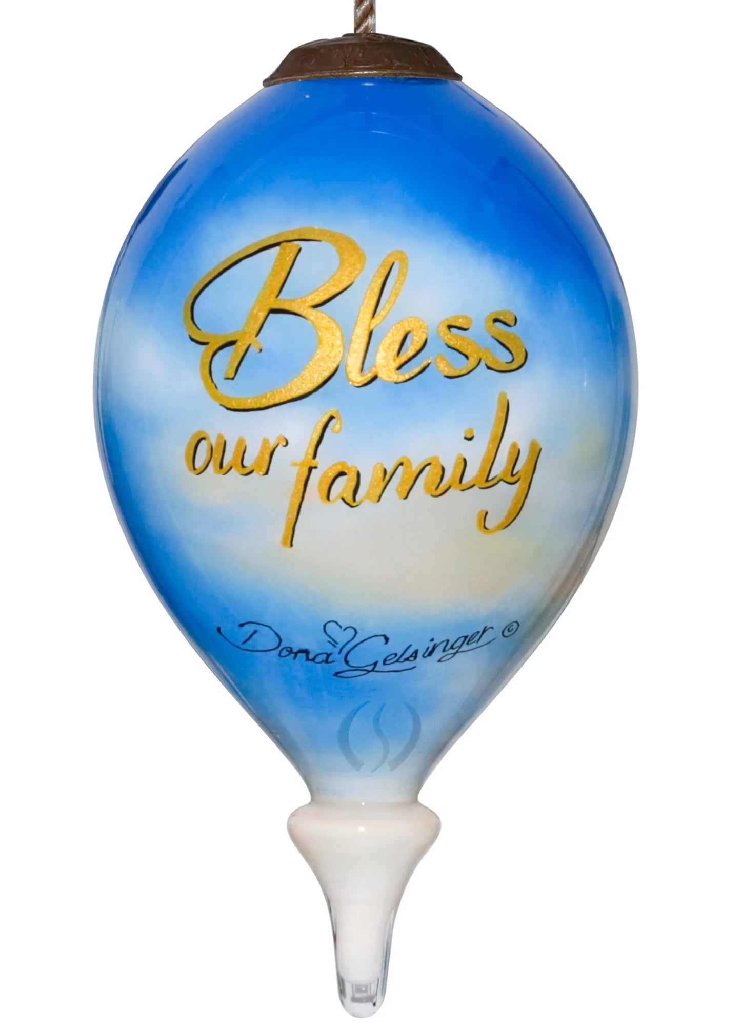 Penguin Bless Our Family Hand Painted Glass Ornament