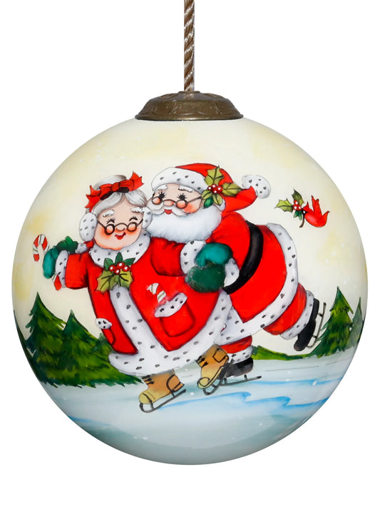 Skating Santa Christmas Is Better Together Hand Painted Glass Ornament