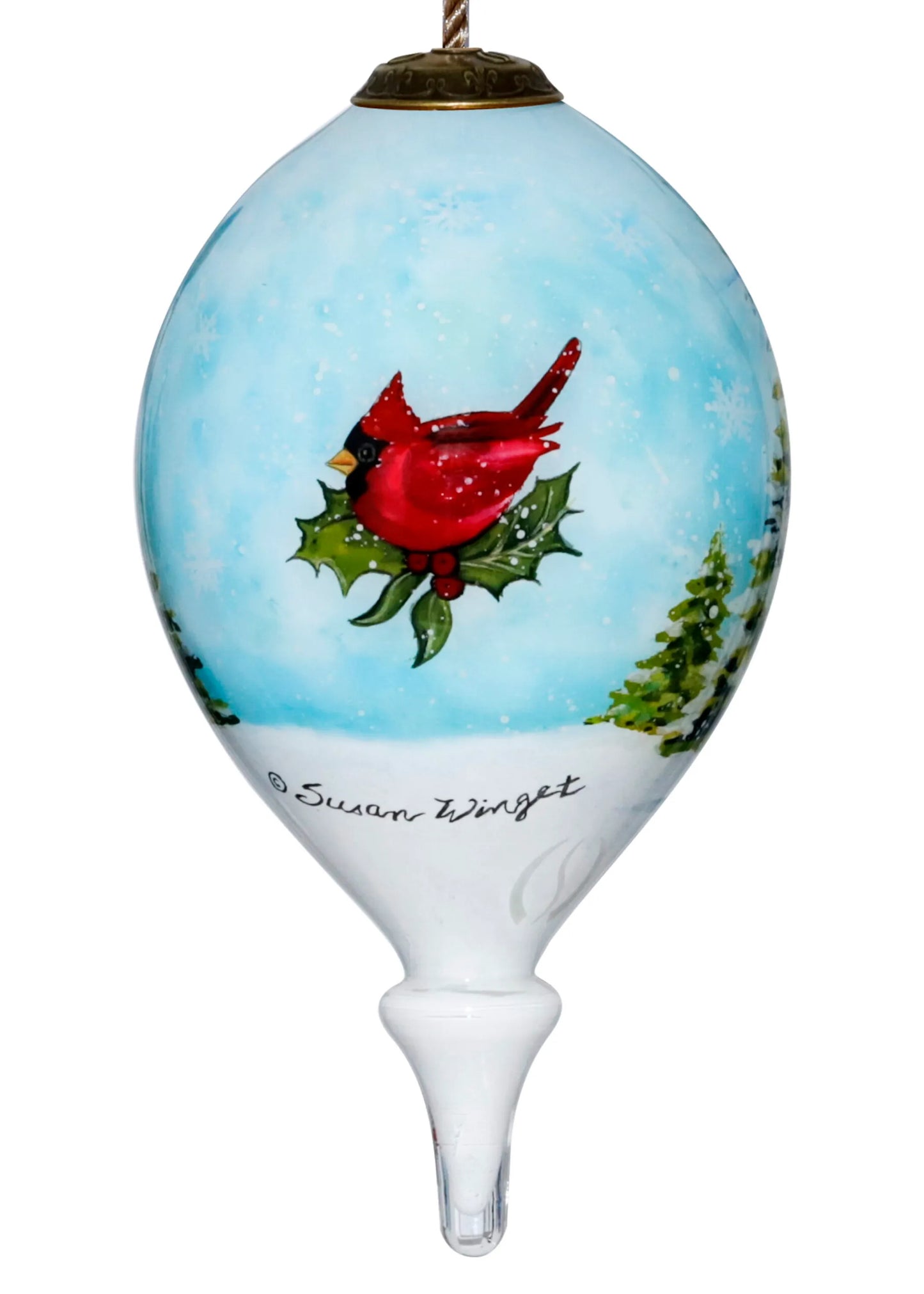 Snowman and  Santa Hand Painted Glass Ornament