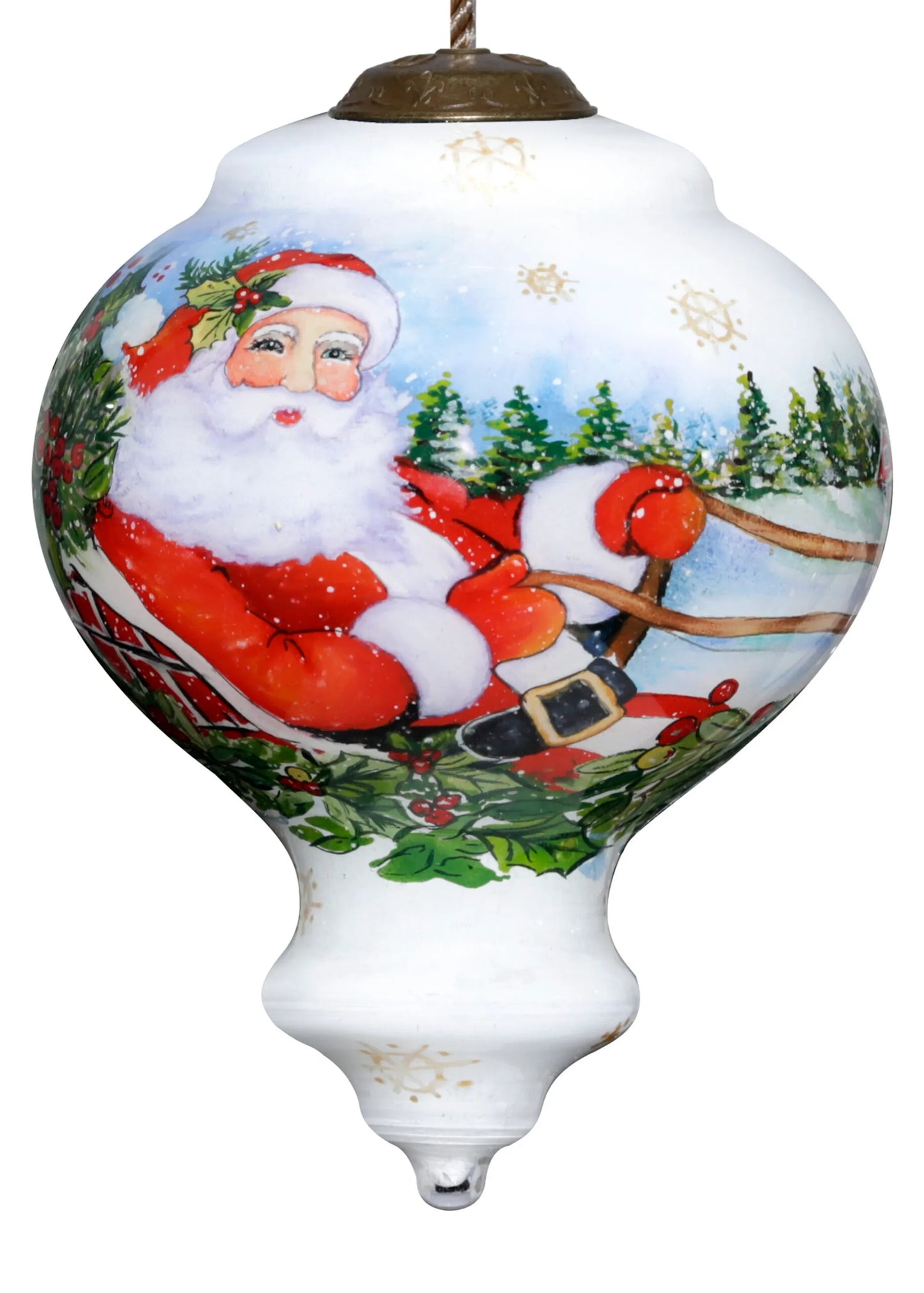 Here Comes Santa Claus Hand Painted Glass Ornament