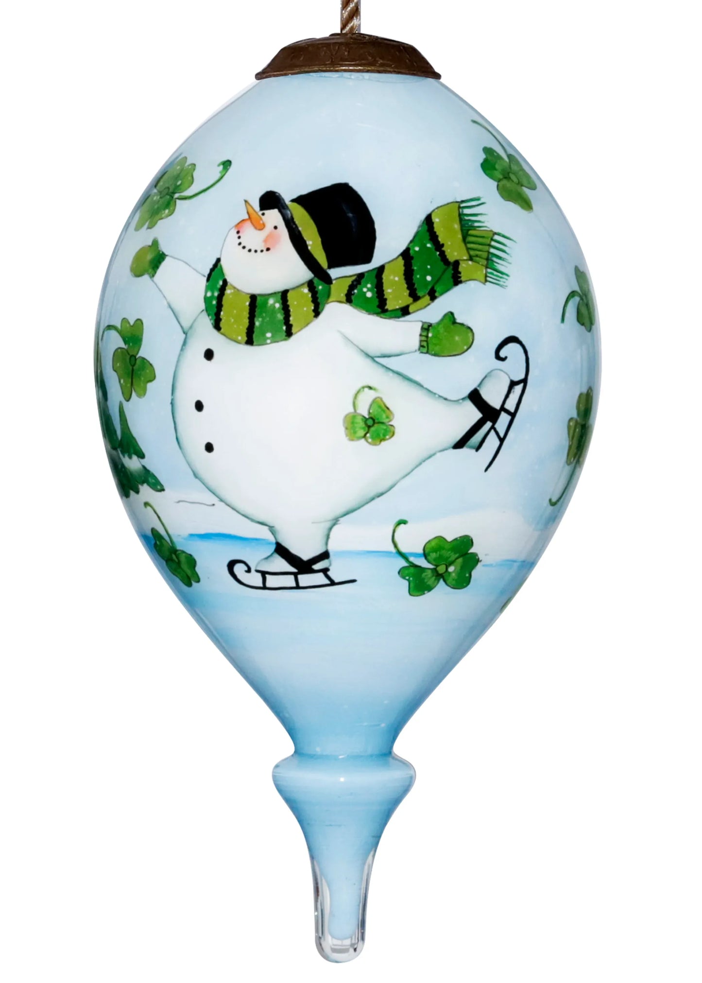 Shamrock Snowman Hand Painted Glass Ornament