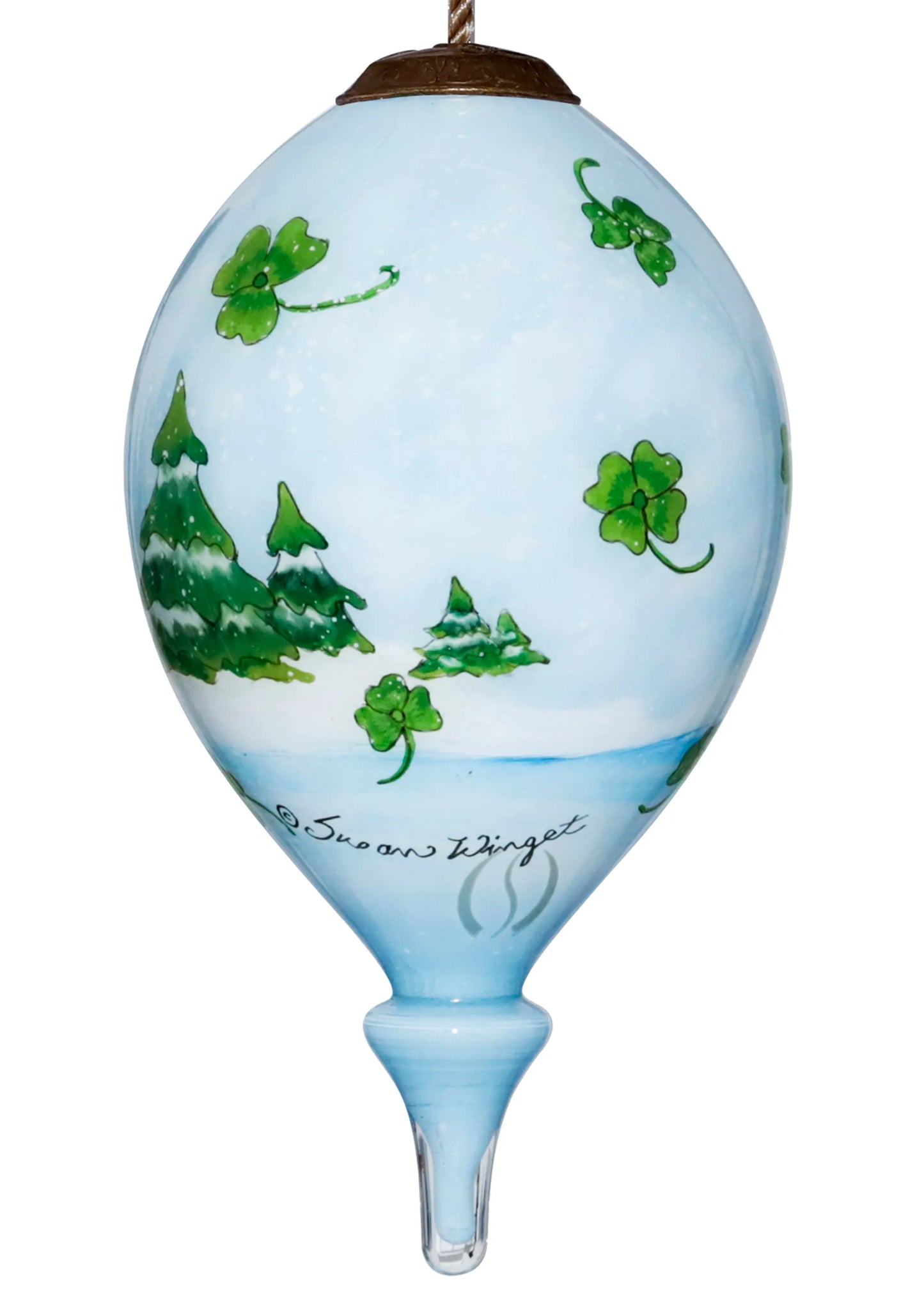 Shamrock Snowman Hand Painted Glass Ornament