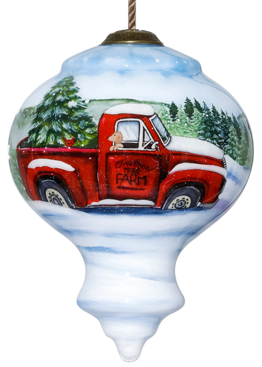 Christmas Tree Farm Hand Painted Glass Ornament