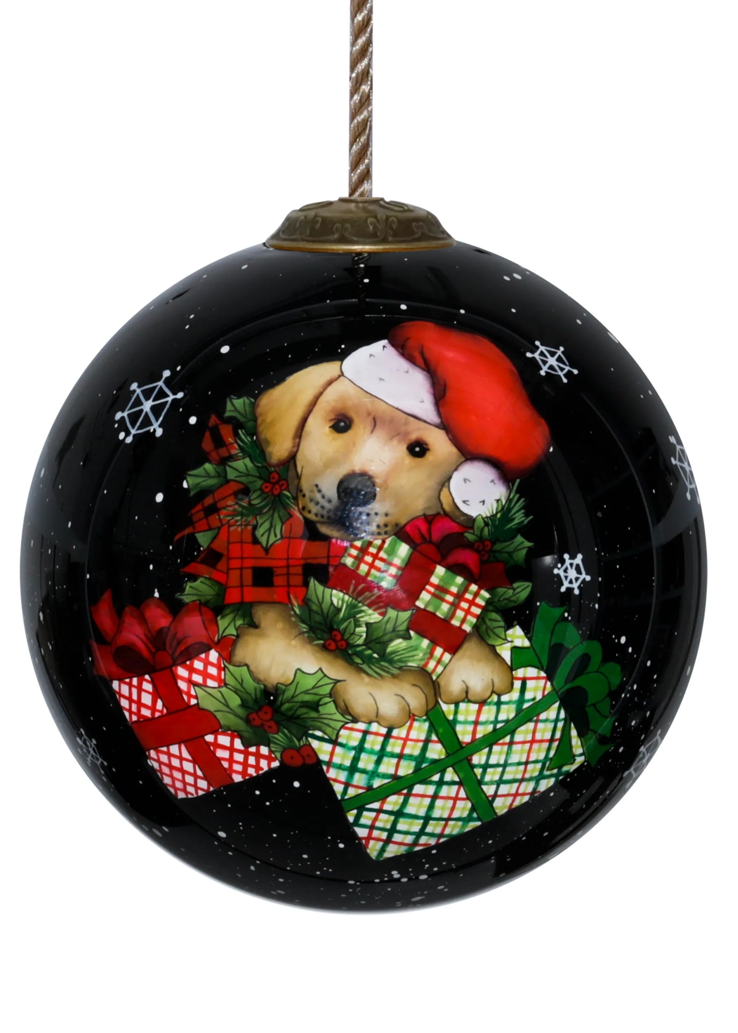 Christmas Dog Hand Painted Glass Ornament