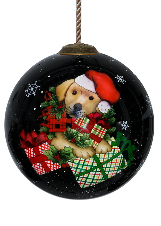 Christmas Dog Hand Painted Glass Ornament