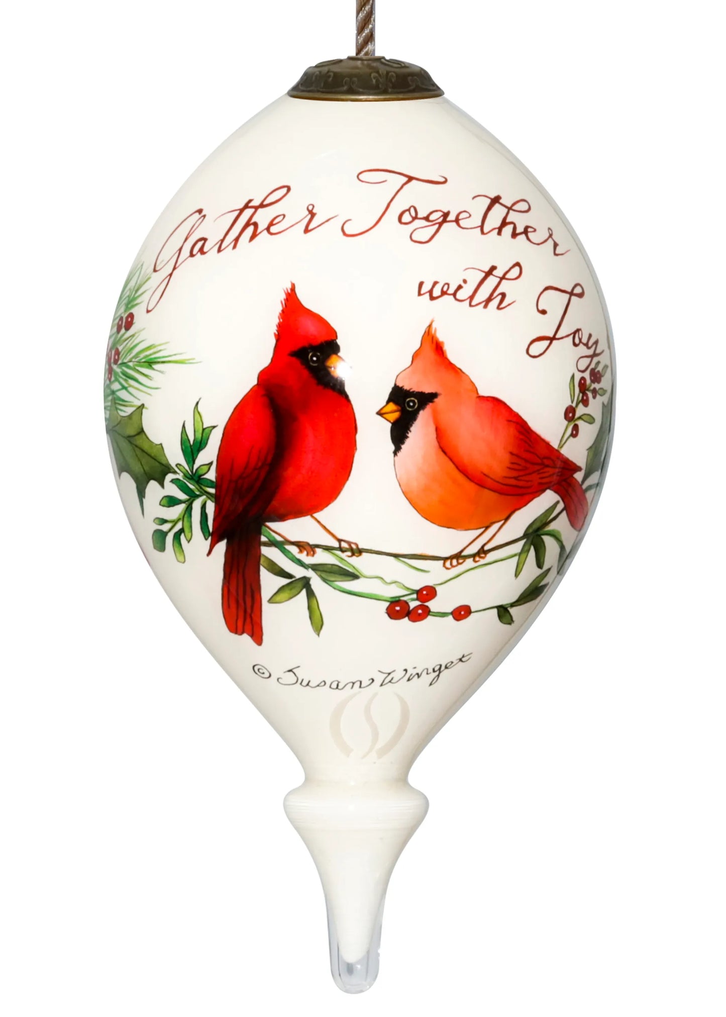 Cardinal Gathering Hand Painted Glass Ornament