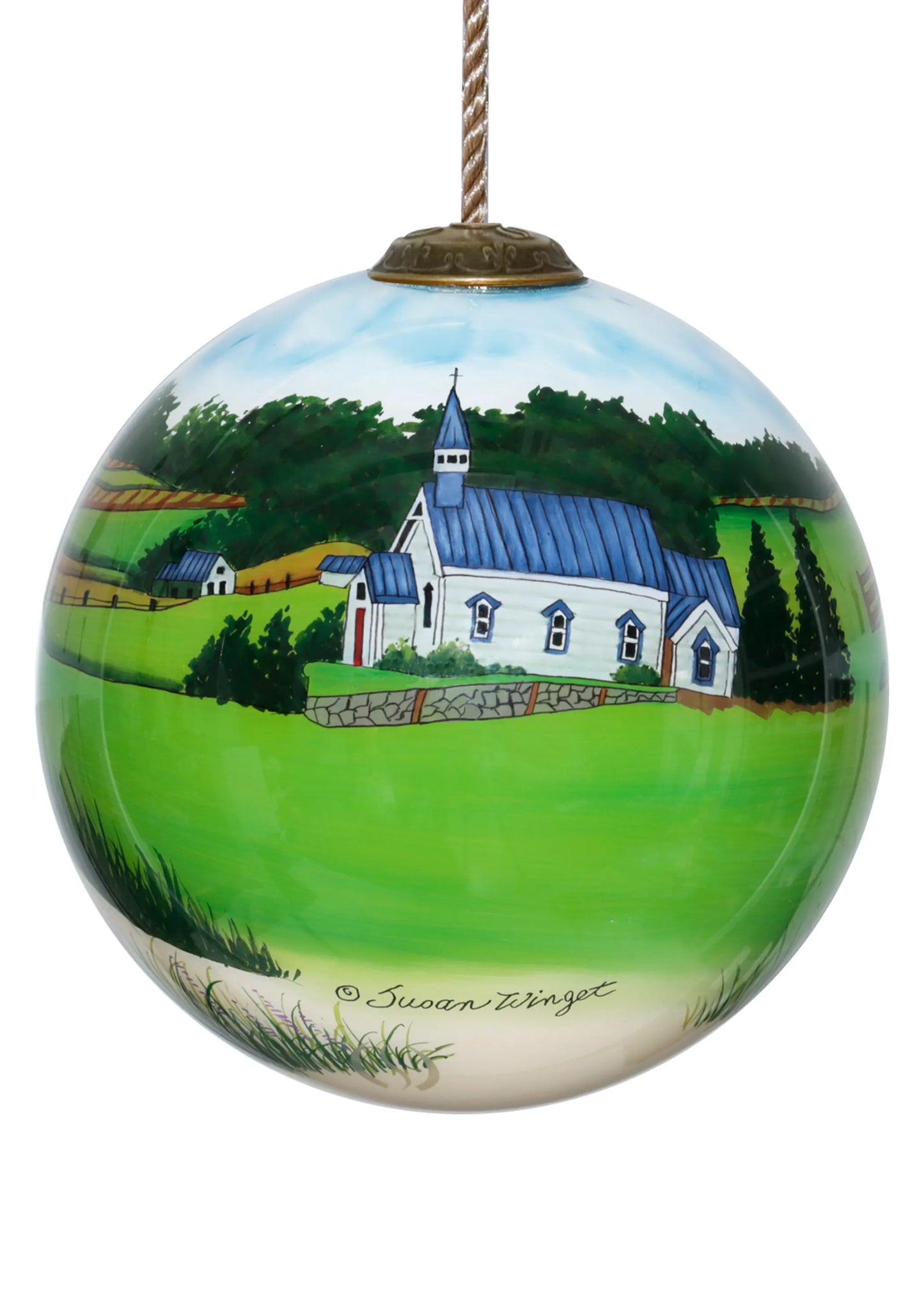 Wedding Car Hand Painted Glass Ornament