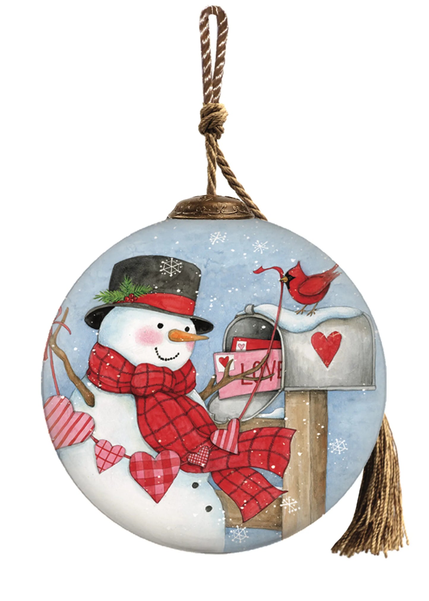 Always In My Heart Snowman Hand Painted Glass Ornament