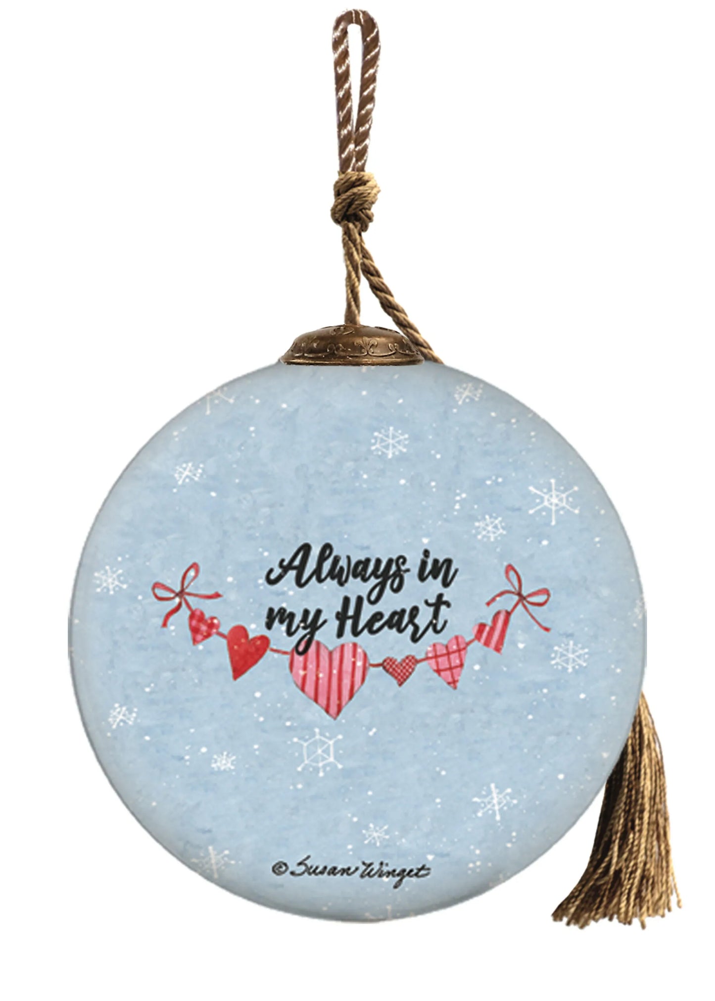 Always In My Heart Snowman Hand Painted Glass Ornament