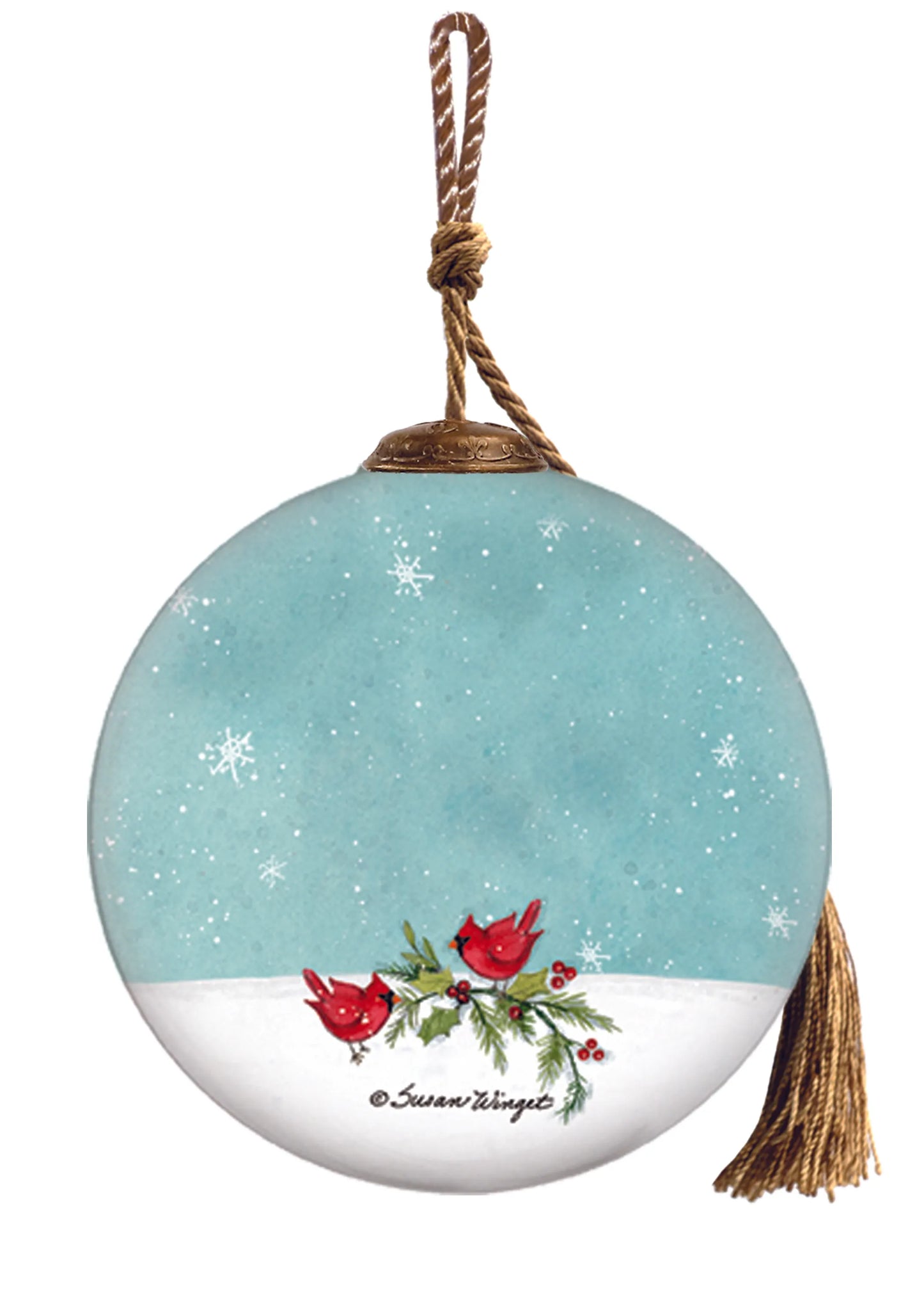 Snowman with Forest Animals Hand Painted Glass Ornament