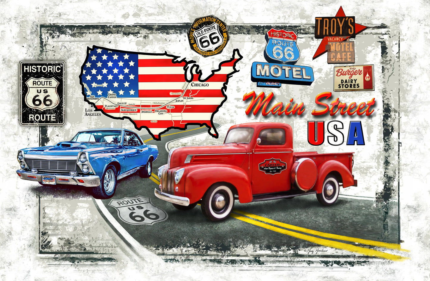 USA Classic Cars - 3D Postcard