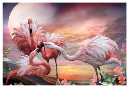 Kissing Flamingoes - 3D Postcard