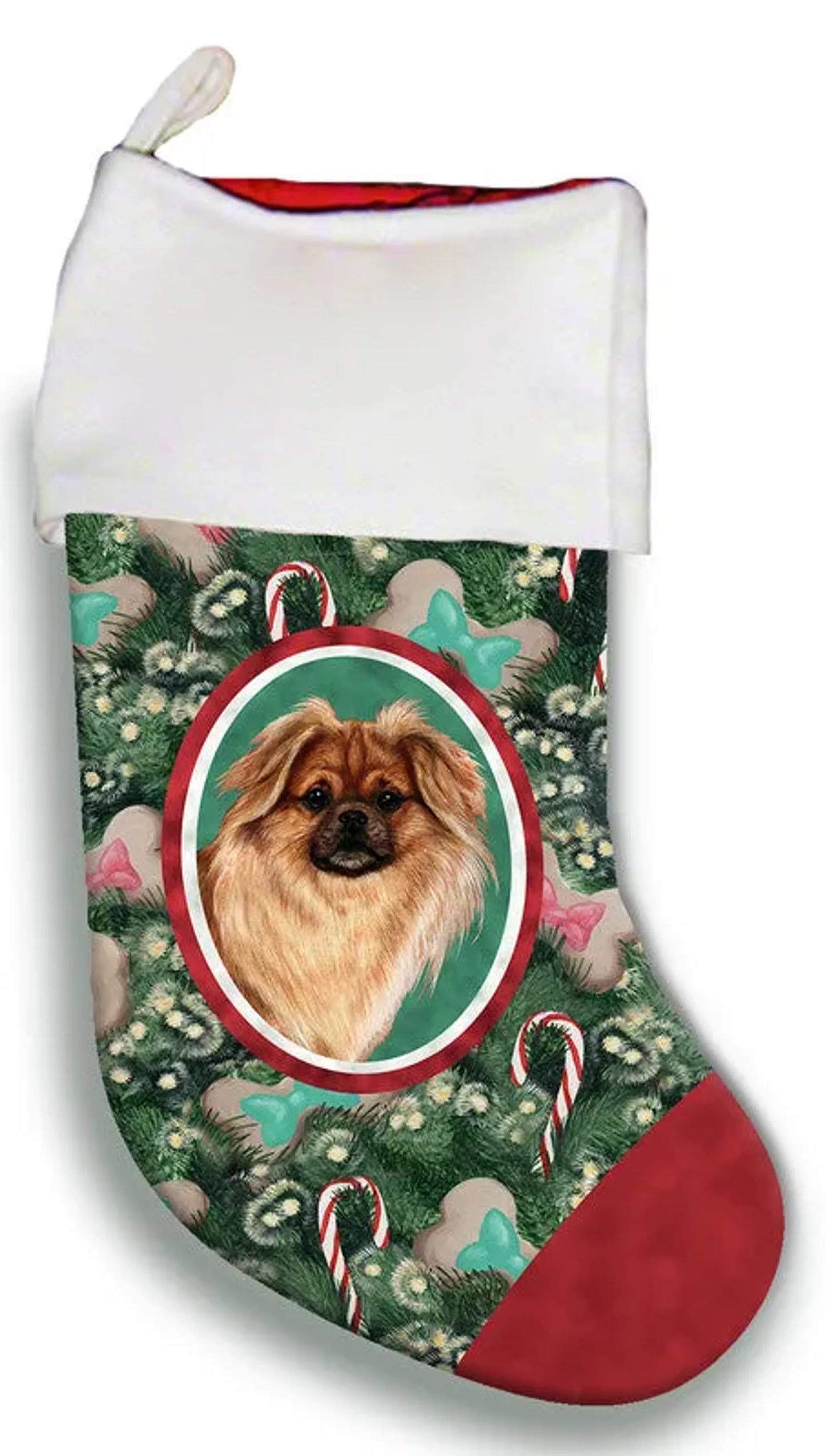 Tibetan Spaniel Red/White- Best of Breed Christmas Stocking