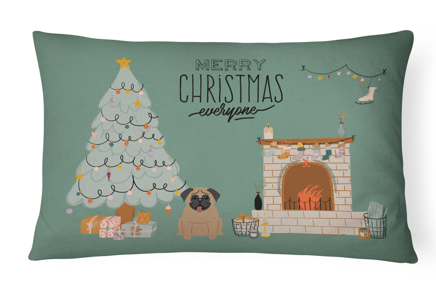 Christmas Everyone Dog Art Canvas Fabric Decorative Pillow