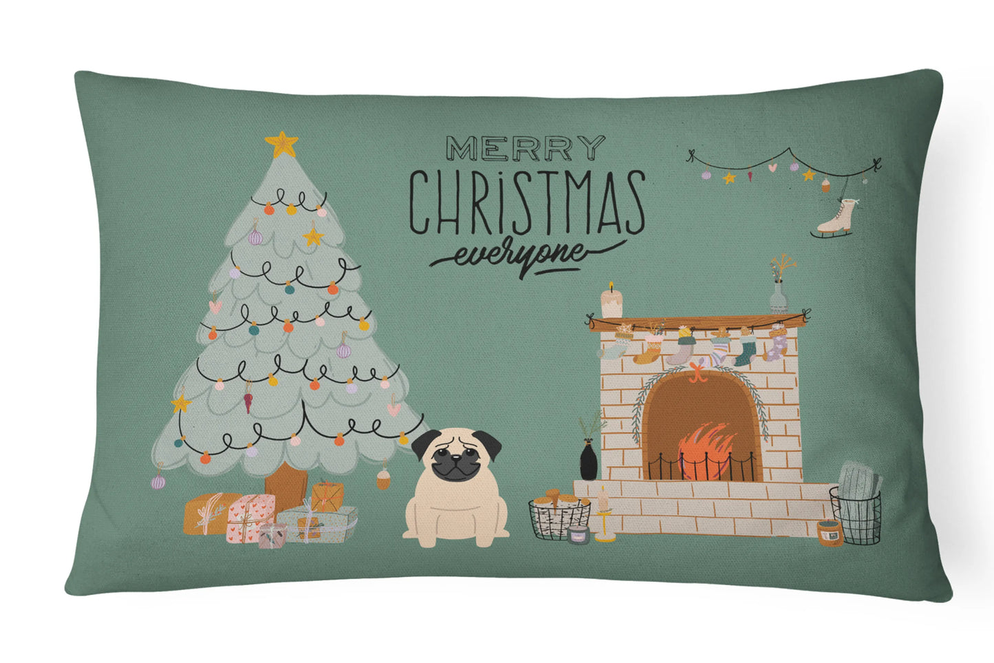 Christmas Everyone Dog Art Canvas Fabric Decorative Pillow