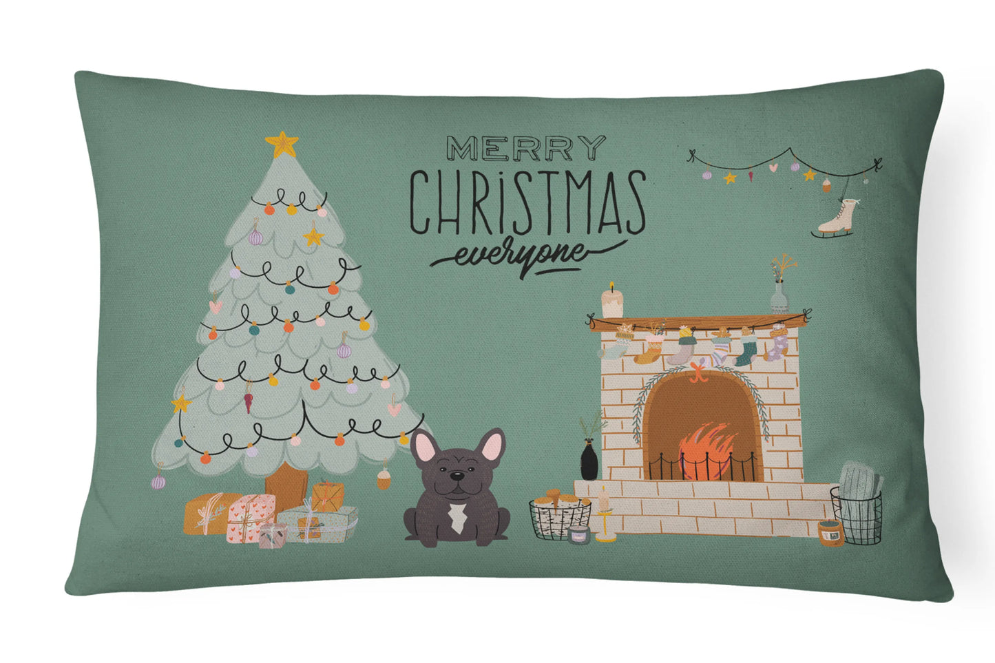 Christmas Everyone Dog Art Canvas Fabric Decorative Pillow