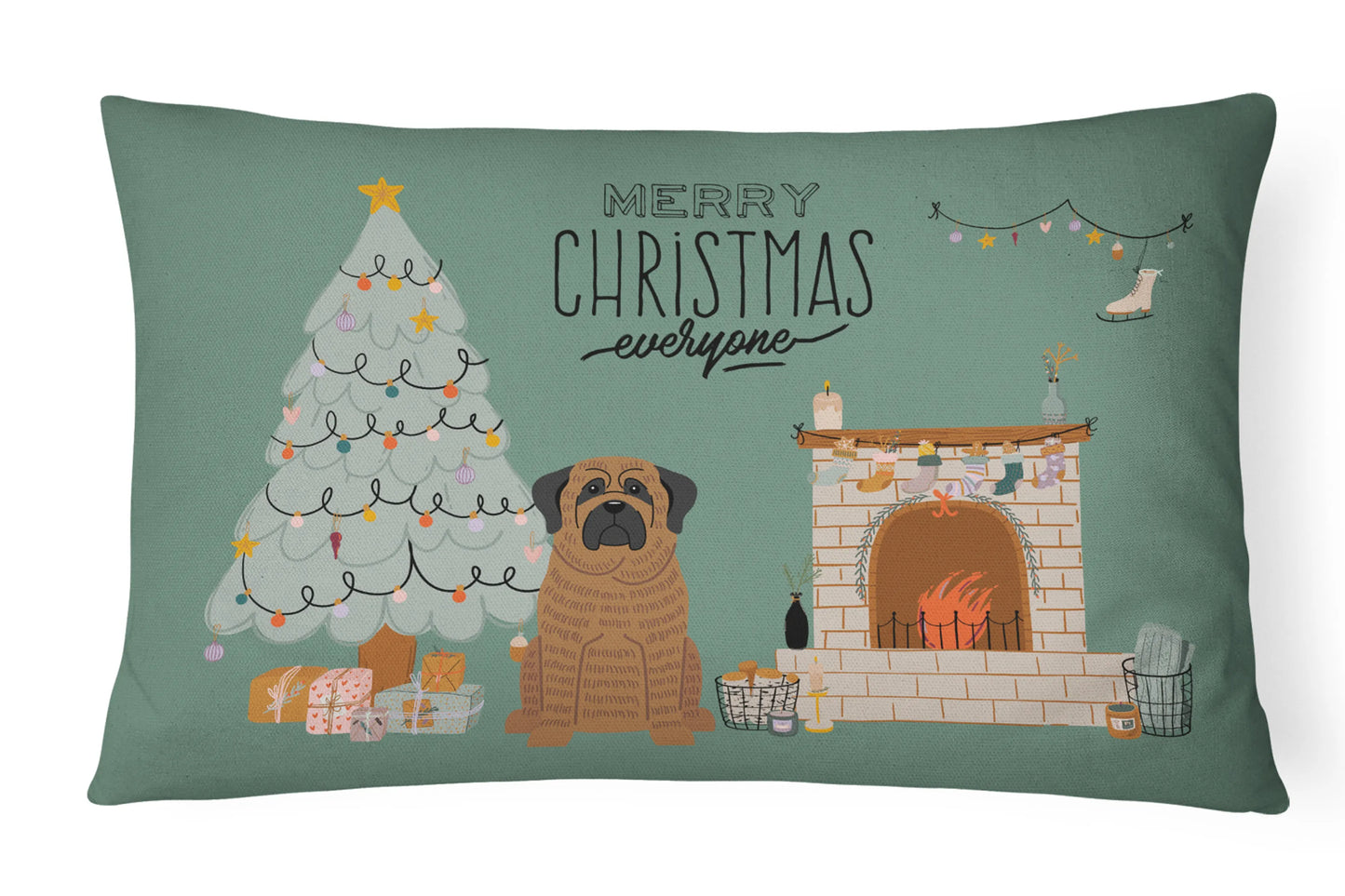 Christmas Everyone Dog Art Canvas Fabric Decorative Pillow