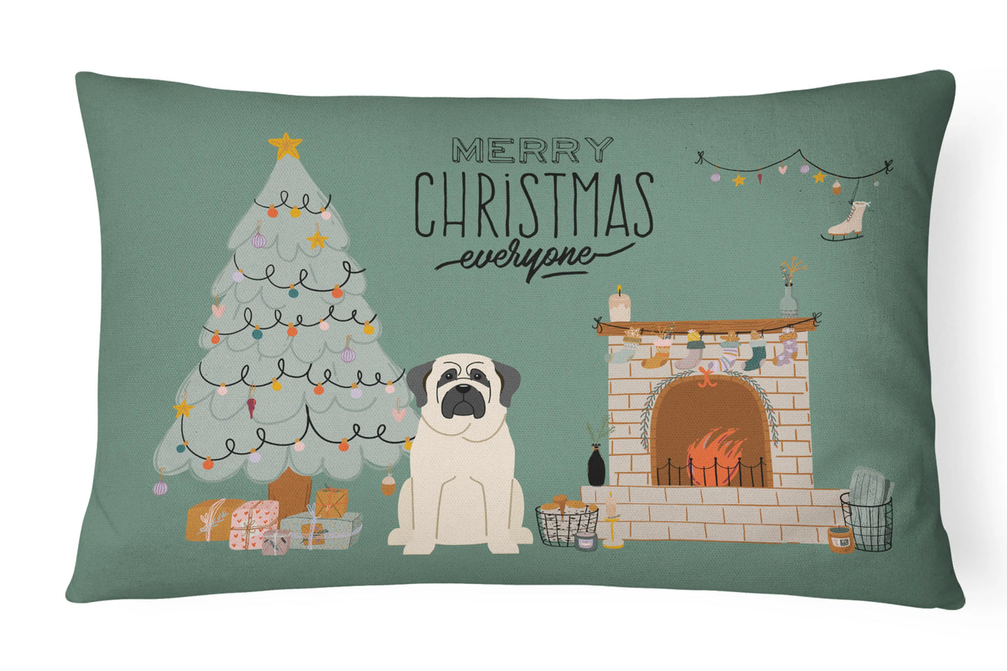 Christmas Everyone Dog Art Canvas Fabric Decorative Pillow