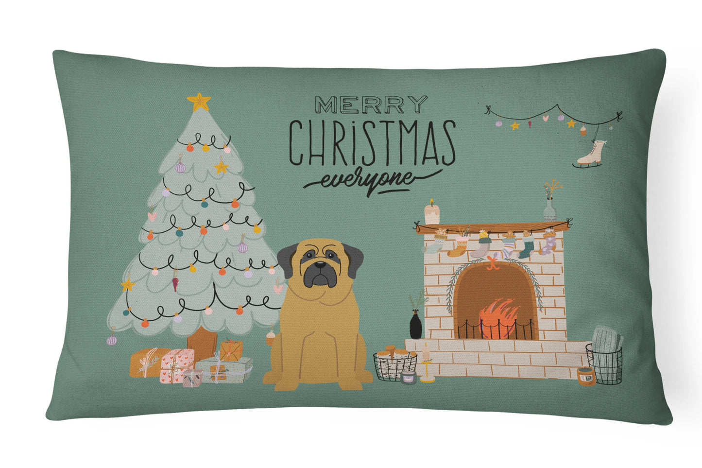 Christmas Everyone Dog Art Canvas Fabric Decorative Pillow